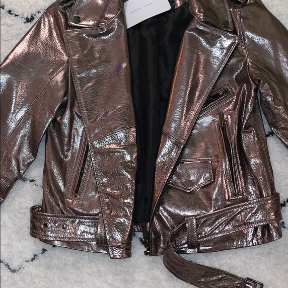 **NEW** Zara Metallic Leather Biker Jacket - Picture 2 of 8